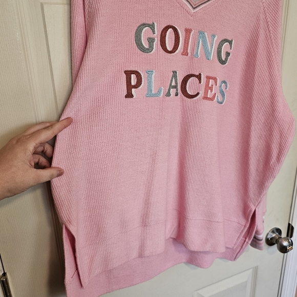 Jadelynn Brooke Going Places Millennial Pink Corded Sweetshirt Embroidered - Picture 4 of 7